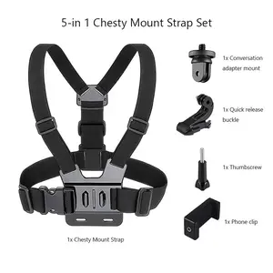 5-in-1 Chest Mount Strap Set, Harness Chesty Body Mount Compatible with Hero 13, 12, 11, 10, 9, 8, 7, 6, 5, 4, Session, 3+, 3, 2, 1, Max, Hero (2018), AKASO, DJI Osmo Action Cameras, Camera Accessories