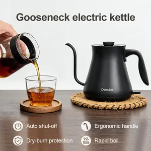 Gooseneck Electric Kettle Temperature Coffee & Tea, Quick Heating, BPA-Free Stainless Steel, Built-in Brew Timer,Pour-over coffee maker with slender spout, electric kettle, teapot, kettle 1000W/0.8L (Ebony Black)，BecomingChinese