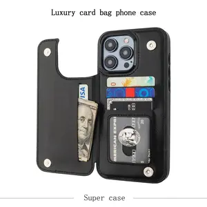 Super-Luxury Wallet style Phone Case for iPhone 17 Pro Max 16 15 14 13 12 Plus Samsung Galaxy S25 Ultra S24 S23 S22 Plus, with card clip, PU leather bracket, card slot protective cover, dual magnetic buckles, durable and shock resistant-ZQ07