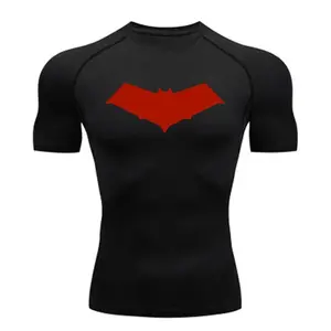Summer Casual Run Compression T-Shirt Men Tops Bat Print Quick-Dry Fitness Gym Sportswear MMA Rashguard Jersey Workout Tee Male
