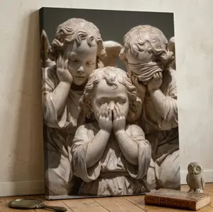 Vintage Angel Sculpture Canvas Print, Neoclassical Wall Decor, Neutral Tones Wall Decor, Victorian Style Print