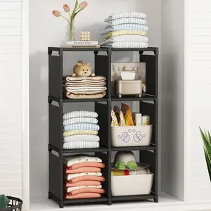 INGIORDAR Cube Storage Organizer, Storage Cubes Shelves Bookshelf, 6 Cube Closet Organizers and Storage, DIY Stackable Plastic Clothes Organizer Shelving for Bedroom, Home Black Friday