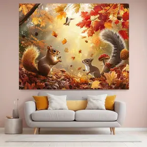 1pc of Autumn-Themed Party Backdrop - a Tranquil Woodland Retreat Banner Featuring Colorful Fall Leaves, Squirrels, Mushrooms, And Acorns, Perfect for Photography, Celebrations, Birthdays, Mother'