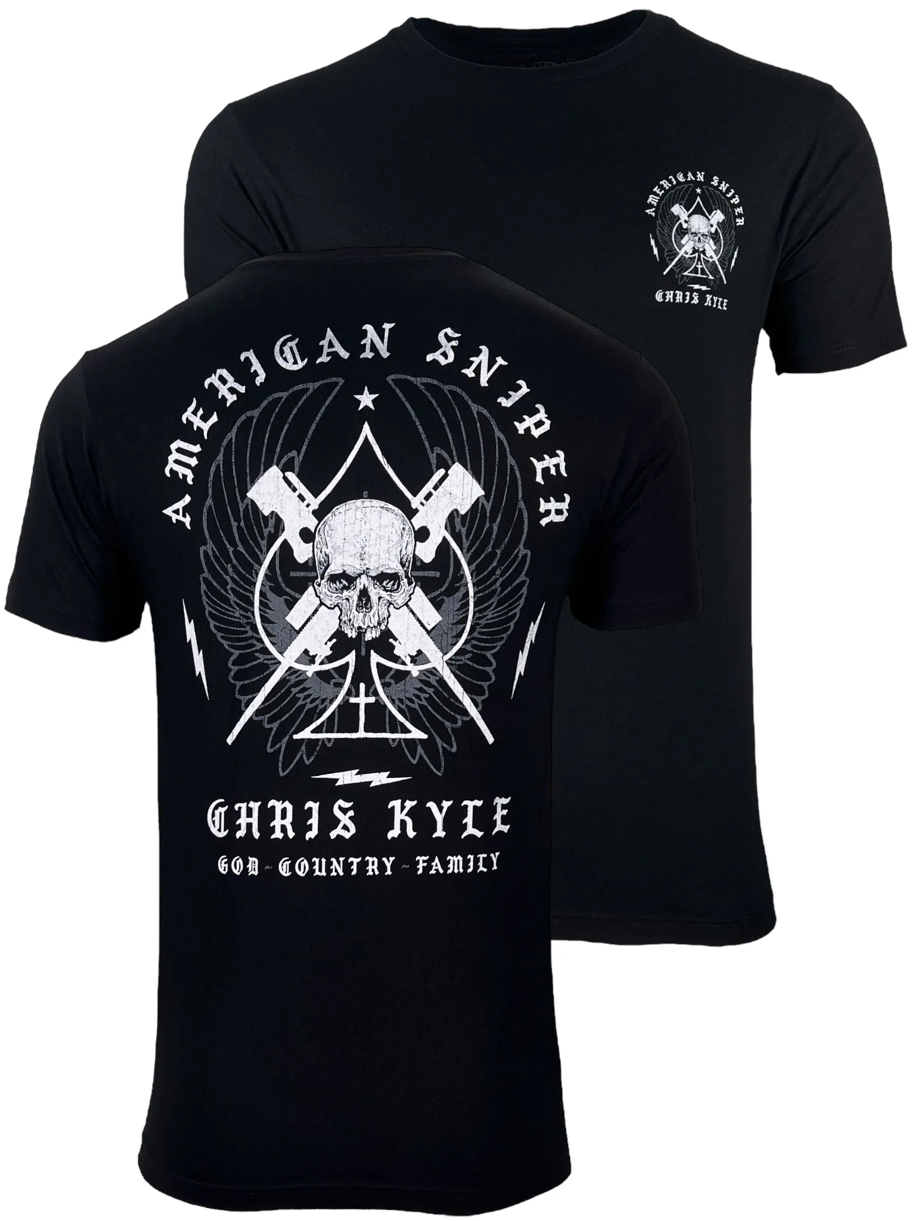 Howitzer Men's Chris Kyle Spade Short-Sleeve T-Shirt - Menswear Tops Clothes, Ring-Spun Cotton, Casual Hand Drawn Art Graphic Print, Veterans Charity Support, All-Season Wear for Firefighters
