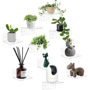 10 Pack 4 Inches Small  Wall Shelves,Clear Floating Shelves with Dual Installation (Adhesive & Screws), for Storing  Cameras, Speakers, Perfume Bottles,
