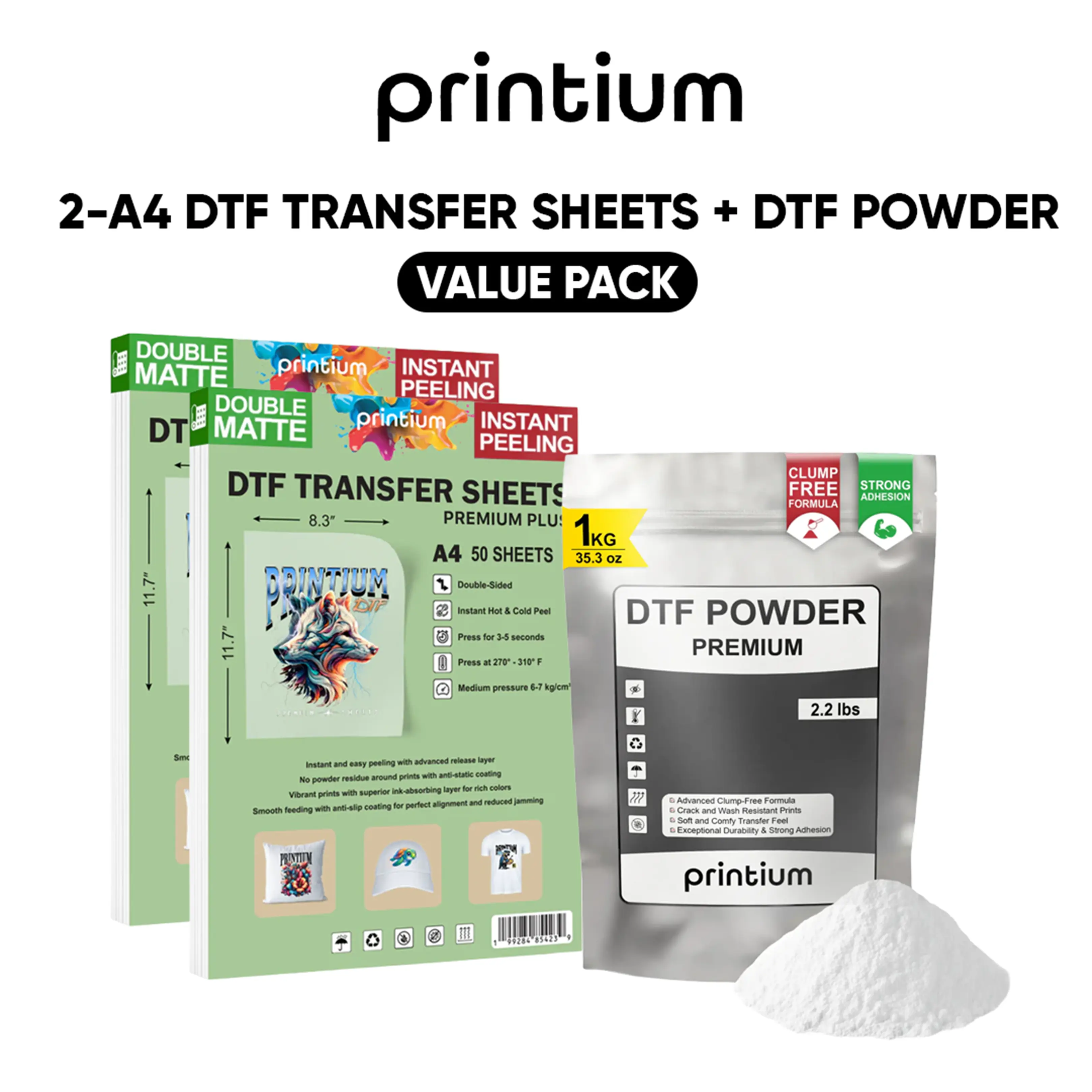 Premium Plus A4 Film Sheets & Powder Bundle – 2 x 50-pack A4 Sheets + 2.2 lbs Powder for Advertisement Printing Office Equipment