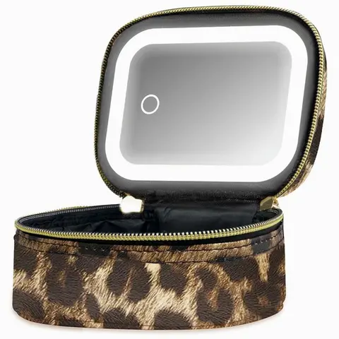 Women's Compact & Stylish Makeup Bag - Solid Zipper Cosmetic Organizer with 3 Adjustable Brightness Lighted Mirror Design, Lightweight for Travel, Daily Care, Ideal Gift for Makeup Artists
