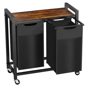 Laundry Hamper With Choice of 2 or 3 Pull-Out Removable Laundry Bags Clothing Sorter With Shelf And Wheels Adjustable Feet, 3 X 8.6 Gallons