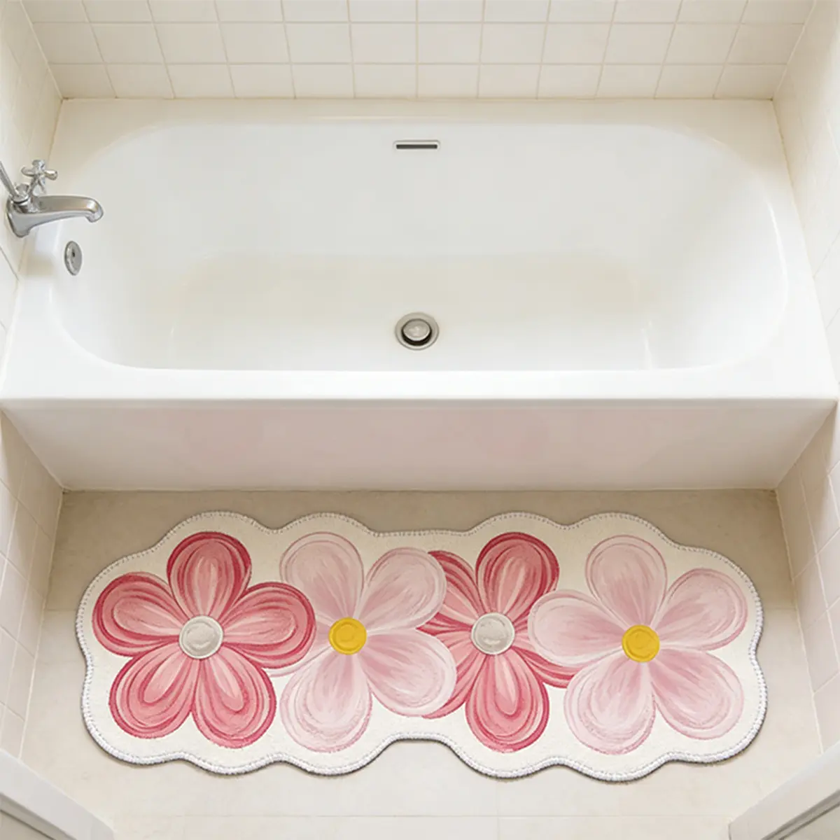 Long Plush Bathroom Mat, Cute Bath Mat, Flower Design Irregular Shape, Soft Comfortable Foot Pad, Home Decor Carpet, Valentine's Day Gift, Bathroom Rug, Bathroom Floor Mat, Floral, Floral Bath Mats