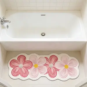 Long Plush Bathroom Mat, Flower Design Irregular Shape, Soft Comfortable Foot Pad, Home Decor Carpet, Valentine's Day Gift, Bathroom Rug, Bathroom Floor Mat, Floral, Floral Bath Mats