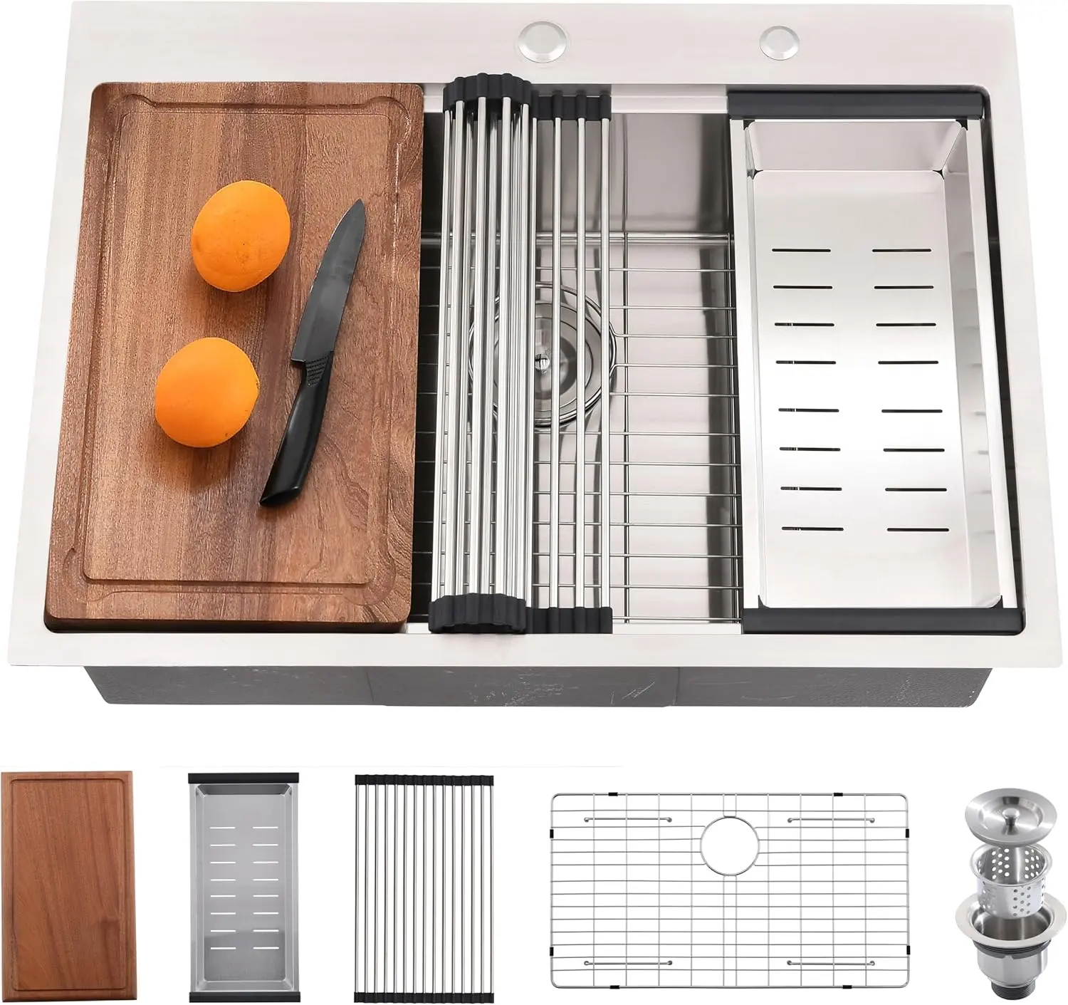 🔧 33” Drop-In Workstation Kitchen Sink – Deep, Durable Stainless Steel w/ Built-in Accessories 💦 HLBLFY
