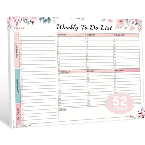 Weekly  Notepad with 52 Undated  Off Sheets(8.5"x11") Weekly Desk Planner Pad with Spiral Binding for Women & Man, Work, School and  Organizer ()