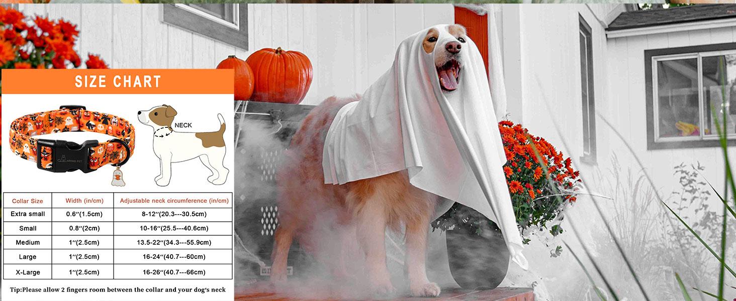 ARING PET Plaid Print Breathable Cotton Dog Collar - Orange Black White Halloween Party Wear, Quick Release for Small-Large Dogs, XS Size Fall Collar