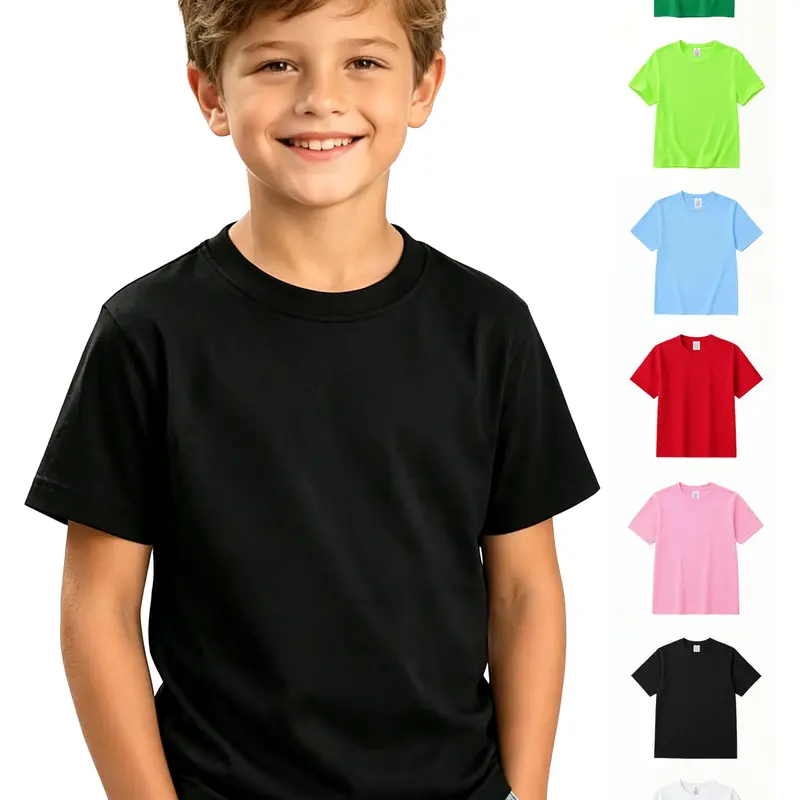 Kids' Solid Polyester Short-Sleeve Tee Shirt for 6-7 Years Boys & Girls, Comfy Quick-Dry Breathable Top for School, Running, Fitness, American Football