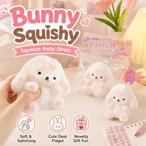 Cute White Bunny Squishy Toy Slow Rising, Fluffy Soft Squeeze Fidget for Stress Relief Sensory Fun, Pocket Size Desk Buddy Party Favors Goodie Bag Fillers, Kawaii Room Decor Birthday Gift Manual Jar and Lid Opener Multicolor LED Glowing Tumblers