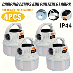 4-packPortable Outdoor Camping Flashlights Set of 4, USB and Solar Rechargeable Torch with Hook, 4 Modes, Ideal for Camping, Night Hiking, Stalls