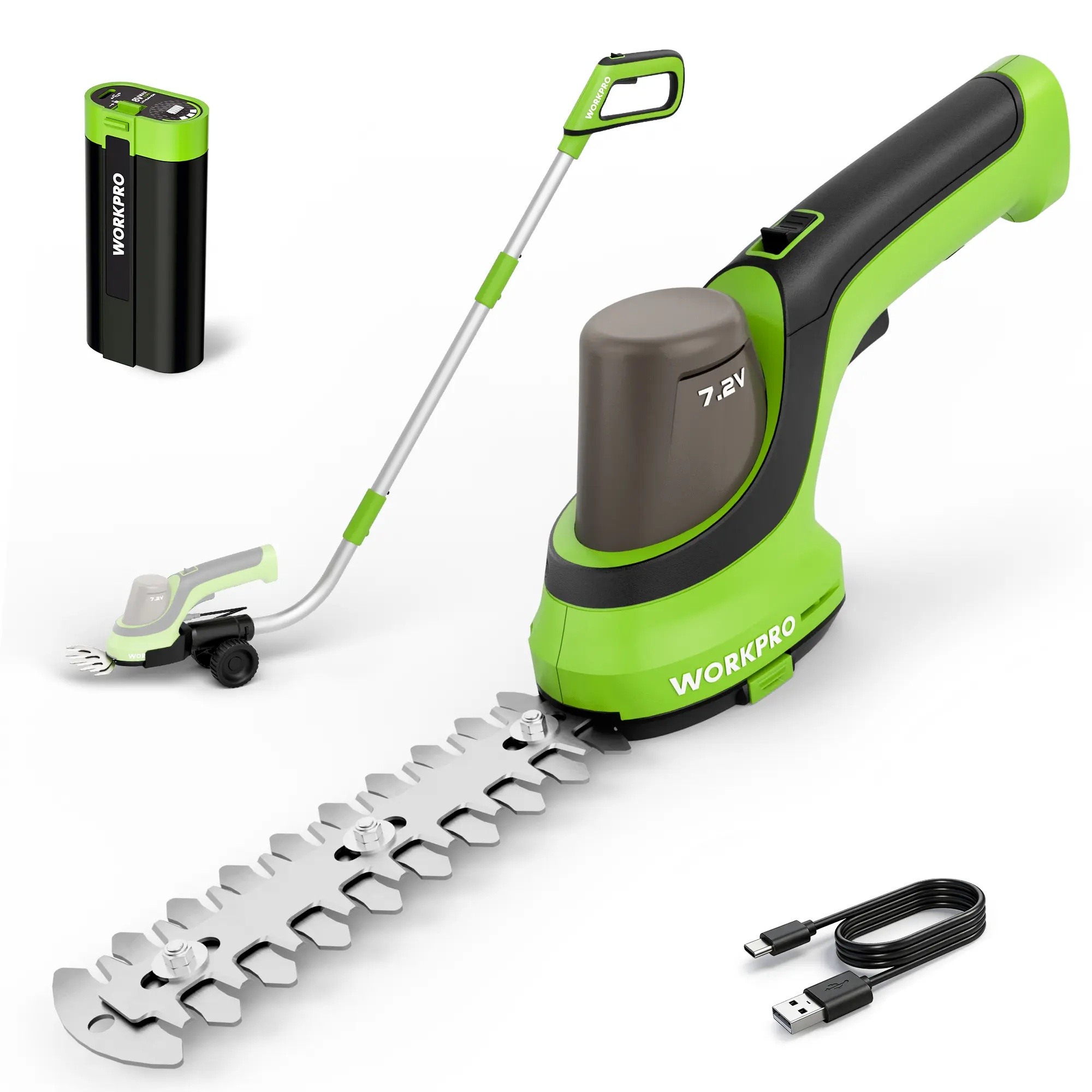 #Summersales WORKPRO 7.2V Handheld Grass Trimmer, 2-in-1 Cordless Hedge Trimmer & Grass Shears with 2Ah Battery, Small Bush & Shrub Trimmer for Lawn Edging, Garden, Yard & Hedge Trimming