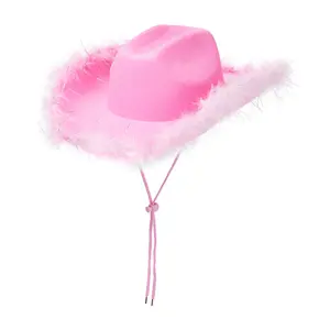 Cowboy Hat for Kids Girls Boys Feather Wide Brim Hats Felt Western Cowgirl Hats for Fancy Dress Up Halloween Party Costume Accessories