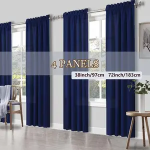 4 Panel Light Filtering Curtains, Solid Color Rod Pocket Window Drapes, Simple Privacy Curtains for Living Room, Bedroom, Office Home Decor