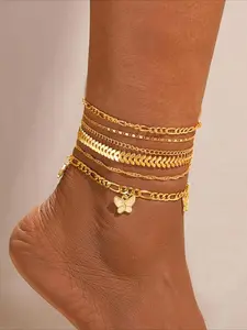 Women's Gold Anklet 7-Piece Set: Bohemian-Style Seed Bead & Gold-Plated Multi-Layer Anklet Collection — Featuring Cuban and Figaro Chains. Stylish Summer Beach Foot Jewelry: Exquisite, Waterproof, and Perfect for the Season.