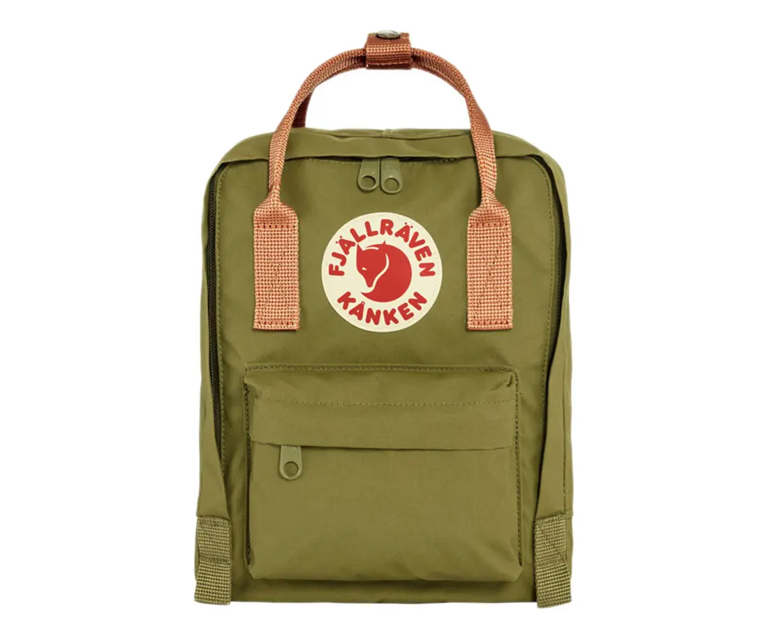 Fjallraven Kanken Mini Unisex Backpacks, Color: Foliage Green-Peach Sand