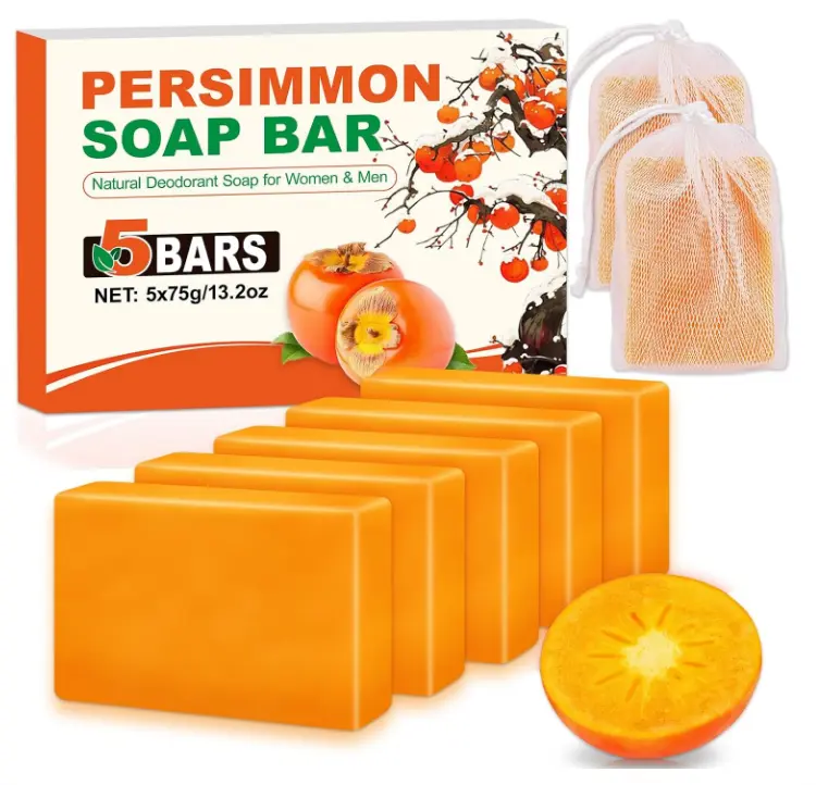 5 Pcs Persimmon Soap for Old People Smell, Persimmon Soap Bar for Body Odor Control, Natural Organic Deodorant Body Wash Soap for Women & Men