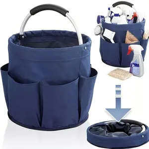 Foldable Storage Basket with 6 Pockets, 1 Count Multi-functional Garden Tool Basket,Portable Organizer Basket with Rounded Handle for Home Outdoor,Cleaning Essential,Cleaning Tool,Cleaning Gift