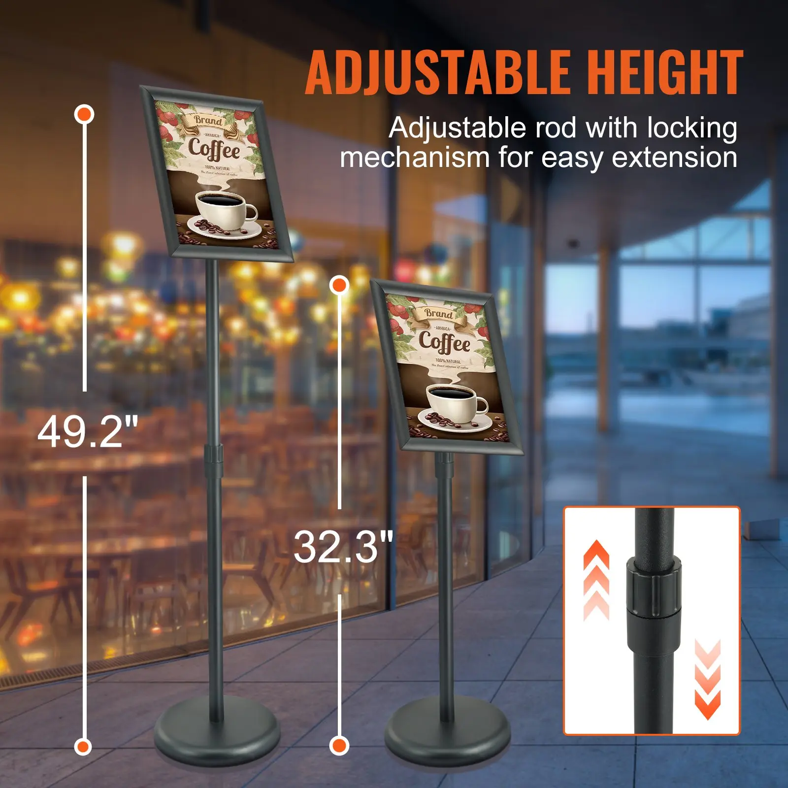 【Summerfinds】VEVOR Heavy Duty Aluminum Floor Standing Pedestal Sign Holder, 8.5x11 in, 360° Rotatable Vertical-Horizontal Display, Stable Round Base, Adjustable Height, Easy Installation for Outdoor Advertisement (Black)