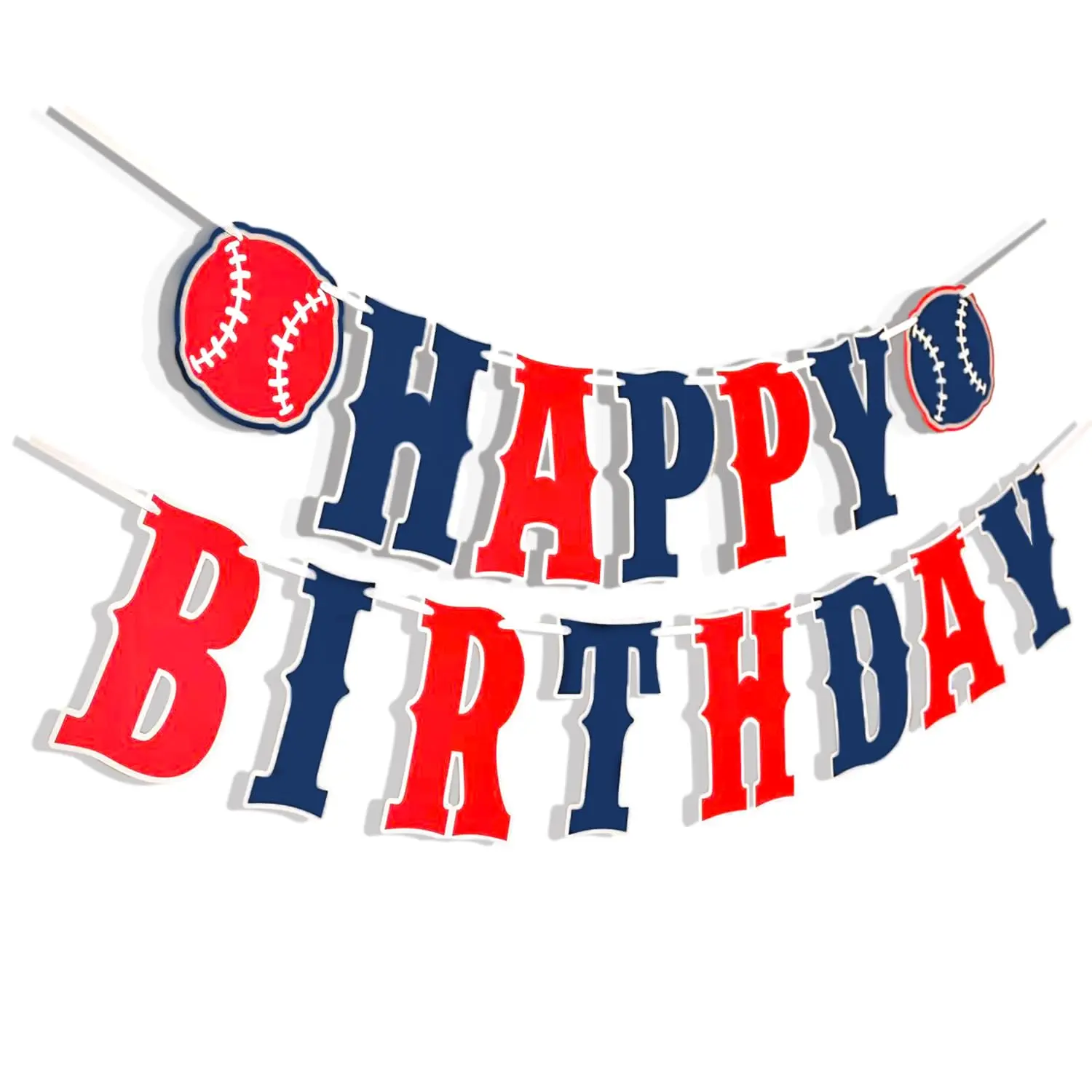 Baseball-Themed Happy Birthday Banner Navy Blue, Red & White Decorations for Parties