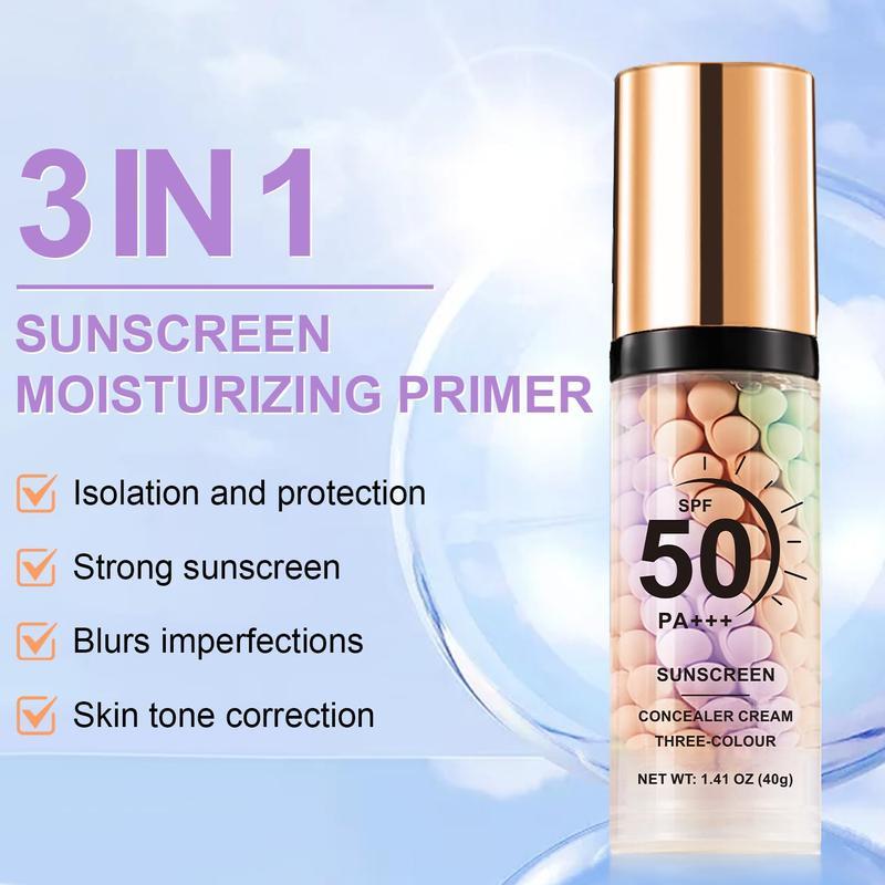 3-in-1 Color Correcting Facial Serum, Moisturizing Primer, , SPF 50 PA+++, Brightening Primer for Even Skin Tone, Oil Control & Refreshing, Purple, Pink & Green Tones