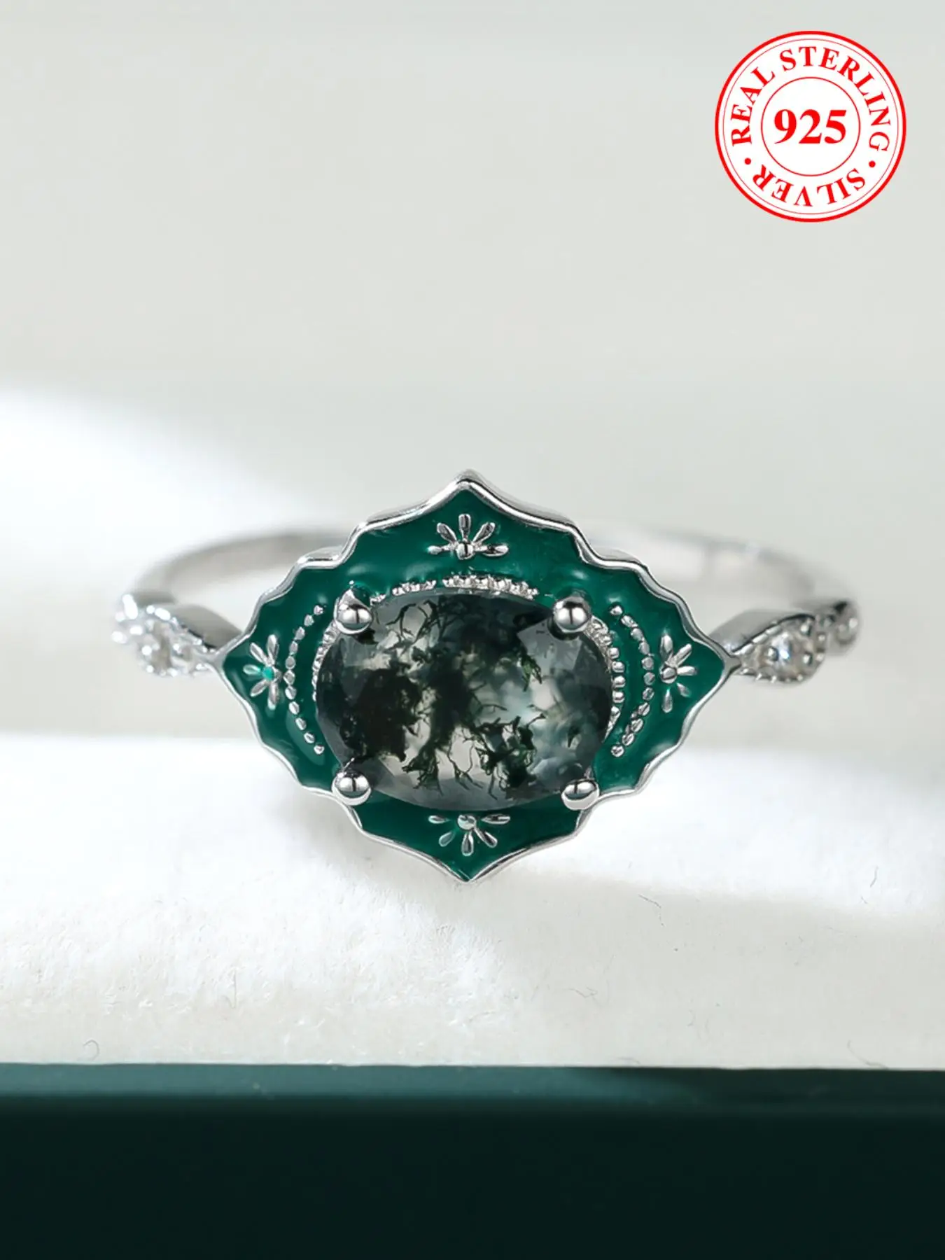 925 Sterling Silver Vintage Artificial Gemstones Decorated Ring, Fashion Jewelry for Party, Trendy All-match & Exquisite Jewelry for Gift