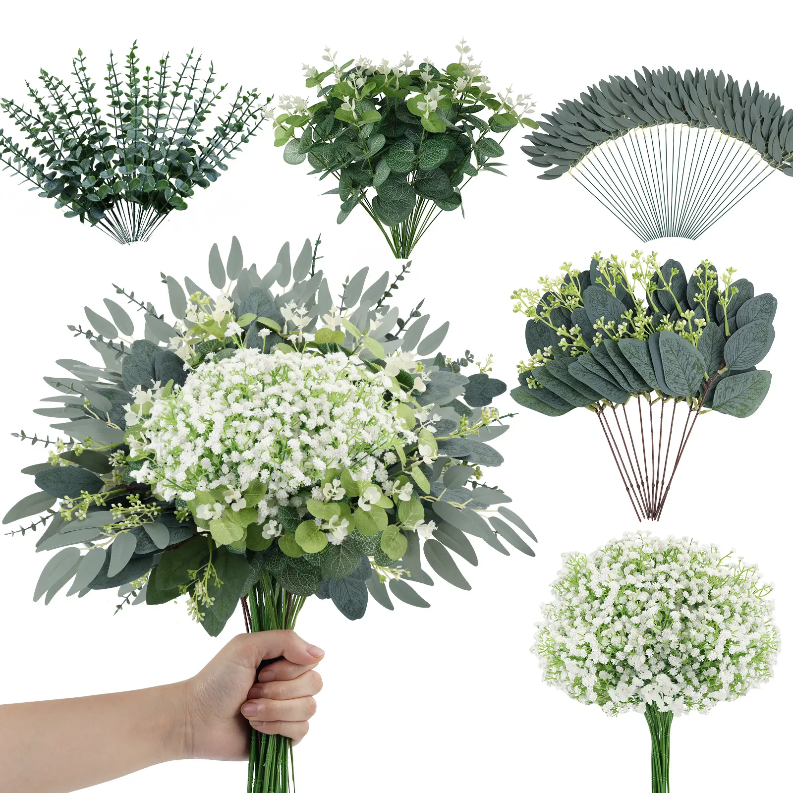 120pcs Artificial Eucalyptus Stems – Realistic Faux Greenery for Home & Wedding Decor