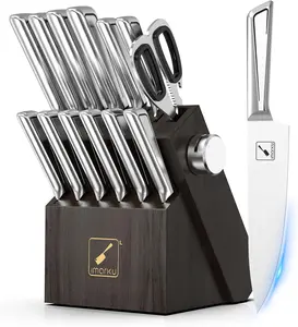 Knife Sets for Kitchen with Block imarku G14 Japanese Knife Set Stainless Steel Kitchen with Block 14pcs, Built-in Sharpener, Sharp Knife Block Set