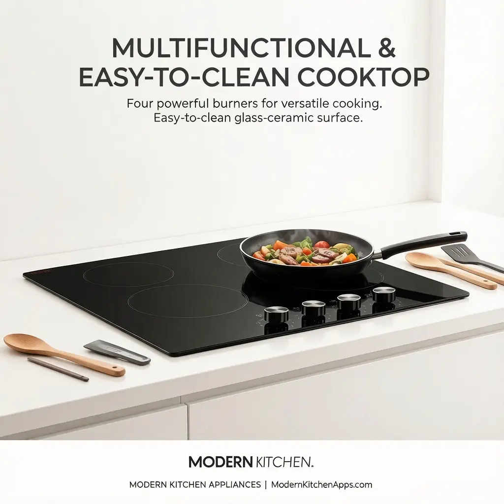 Built-in Radiant Ceramic Electric Cooktop, 4-Burner Kitchen Appliance, 23.2x20.5 in