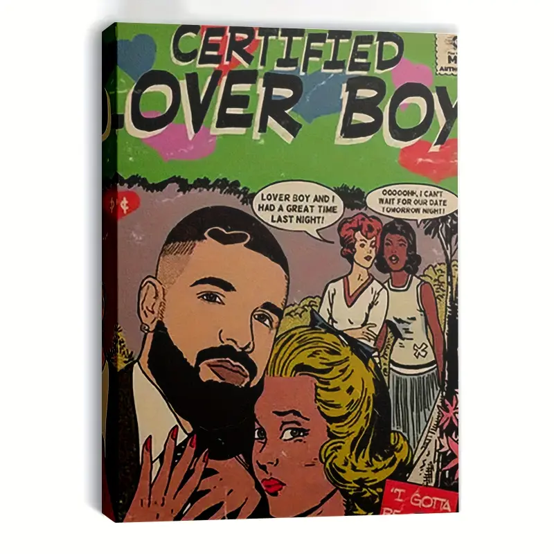 1 Piece Retro Comic Couple Poster - Retro Date Scene Canvas Wall Art with Hook System, Medieval Modern Style Decoration Suitable for Living Room, Bedroom, Office - Valentine's Day Gift, Anniversary, Wedding - Green and Pink Tone Certified Lover Boy Text D