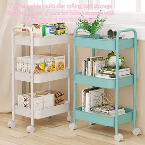 Small trolley storage rack, double-handrail wheeled storage rack, multi-layer snack rack, movable kitchen floor-standing storage shelf