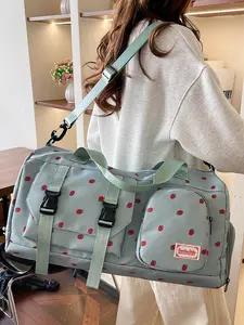 2025 New Cross-border Leisure Short-distance Travel Storage Bag, Large Capacity with Multiple Pockets, Strawberry Print, Equipped with Independent Shoe Compartment for Dry-Wet Separation, Unisex Water-Resistant Fabric Traveling Bag