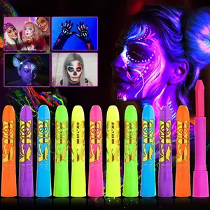 10 Color Glow in The Dark Face Paint,UV and Black Light Neon Face and Body Painting Set Black Light Makeup Mardi Gras Halloween Masquerade Black Light Birthday Party Masquerade Party Art Supplies