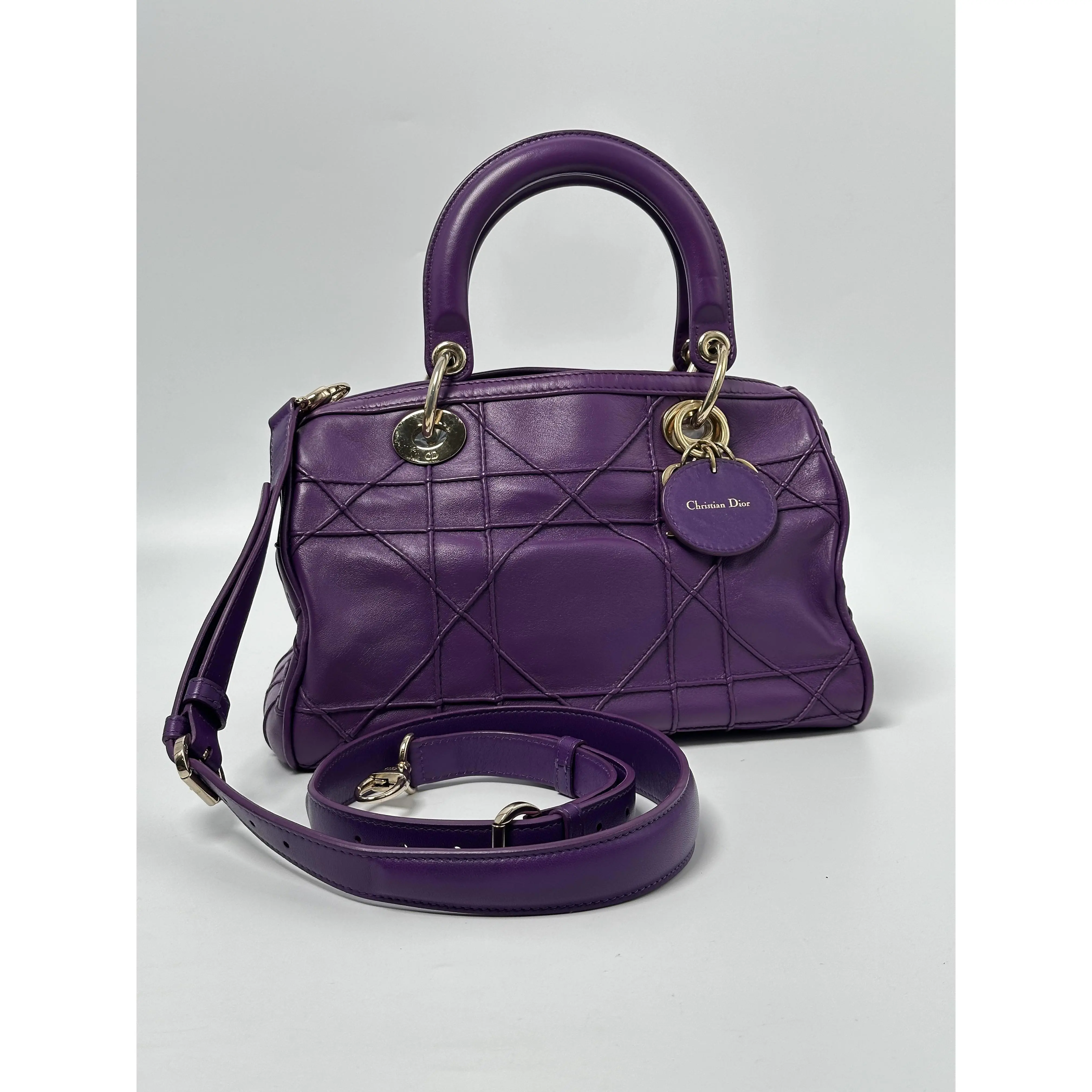 Pre-owned Dior LEATHER Shoulder Bags Purple Granville Polochon Shoulder Bag Top Handle Handbag JD947DR