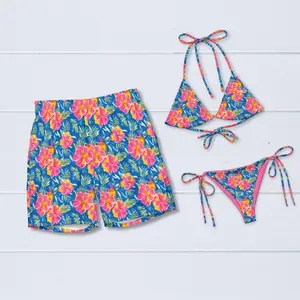 His and Hers Hawaiian Swimsuits - Matching Couples Tropical Beachwear for Honeymoon