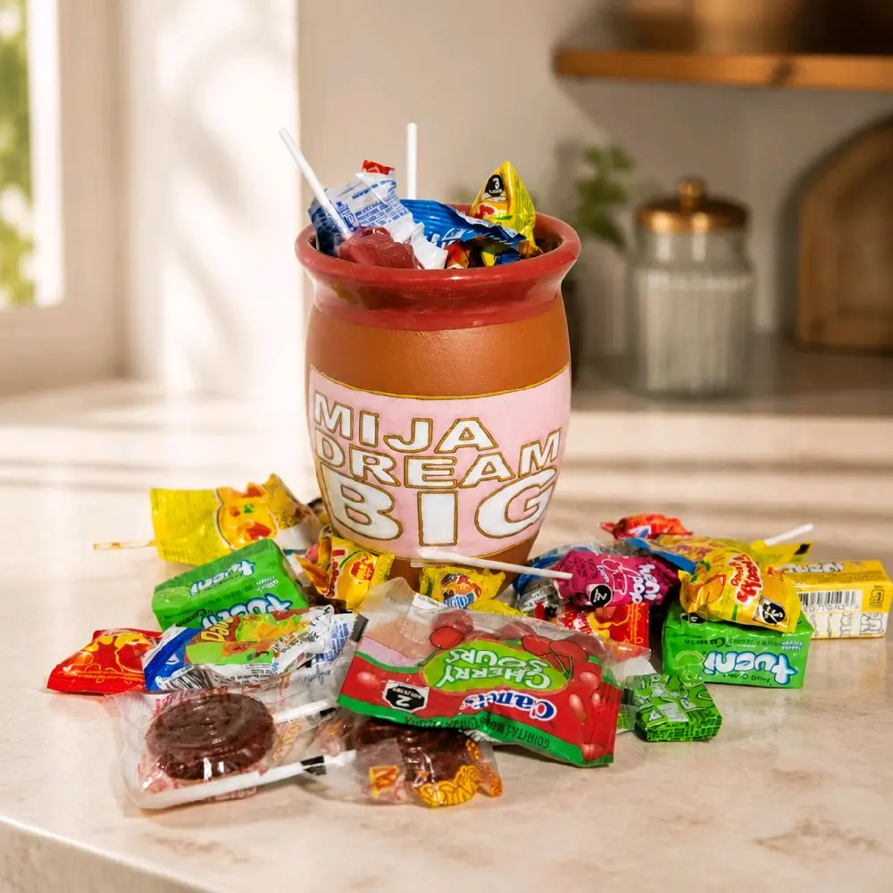 Cantarito De Barro  Con Frases y Lleno De Dulce Elige Tu Favorito. Clay Jar with Phrases and Filled with Candy - Choose Your Favorite