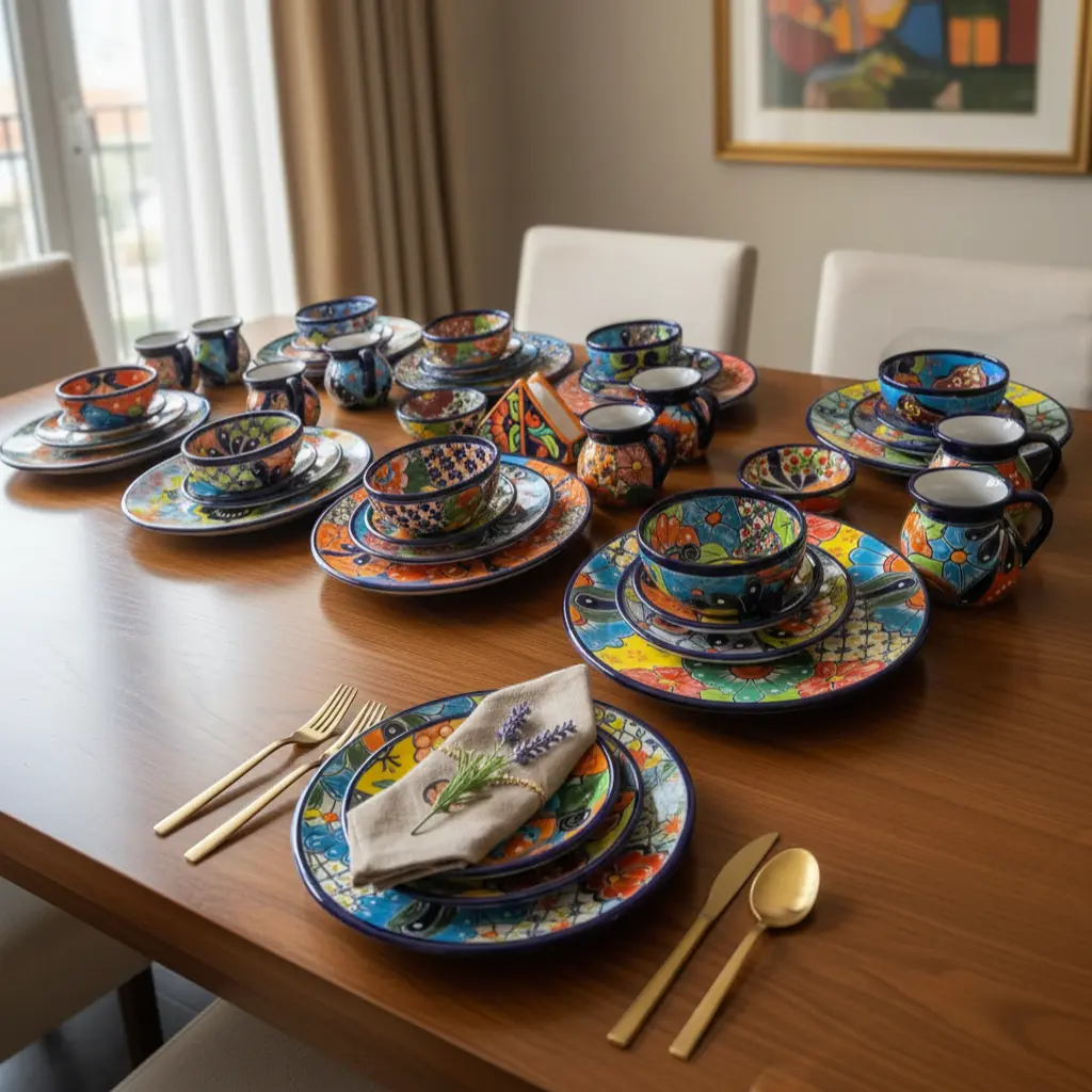 Talavera Dinnerware Set | 51-Piece Floral Tableware for 8