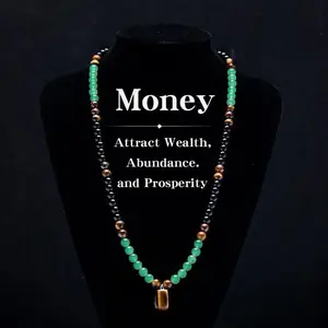 Money Attraction Necklace with Green Aventurine & Tiger Eye Pendant, Healing Crystal Stone Jewelry, Anniversary & Vacation Theme Party Charms, Abundance Crystal Necklace, Long Chain Sweater Chain, Ideal Gift for Men and Women, Gift