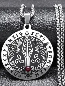 Viking Celtic Knot Crow Sword Necklace for Women Men Stainless Steel Odin Rune Triskele Chain Necklaces collar