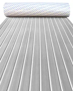 KXKZREN Premium EVA Foam Boat Flooring 3M backing Faux Teak Marine Decking Sheet Non-Slip Self-Adhesive Boat Carpet Mat Waterproof Traction Pad for Yacht RV Pontoon Kayak Grey/White Stripes DIY boat deck pad