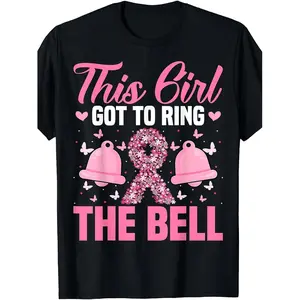 Women's Breast Cancer Awareness T Shirt Featuring Pink Ribbon and Bell Design Heavyweight Black Round Neck Short Sleeve Machine Washable and Suitable for Everyday Sportswear