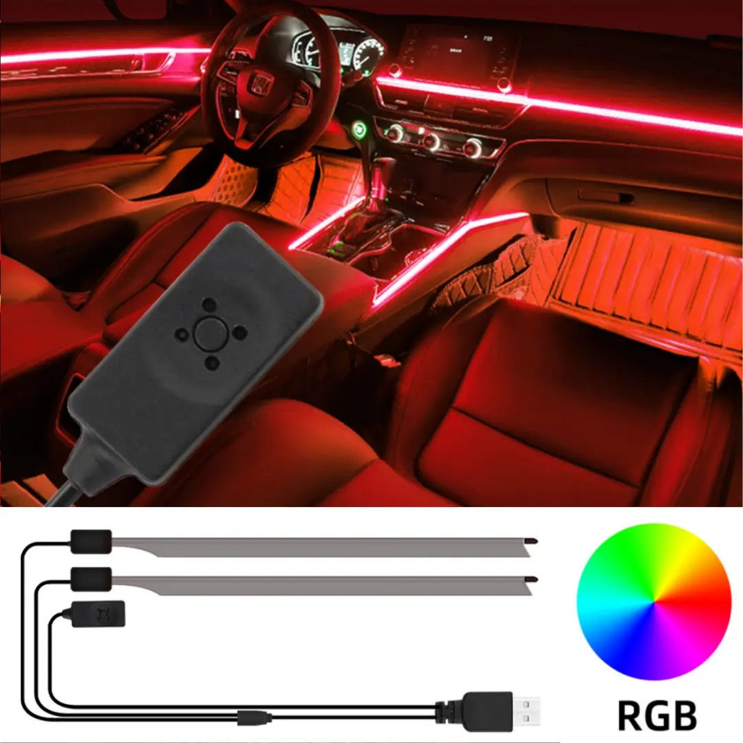 3m/5m car LED atmosphere lights, interior decoration lights, cool lights, neon lights, smoked fiber optic ambient lights, USB RGB hidden neon lights,2in1, Car Ambient Lighting, Car Decorative Light