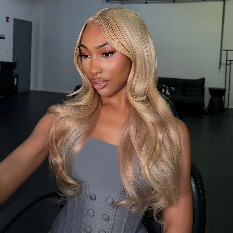 Ash Blonde Milk Tea 13X6 Lace Front Body Wave Wig Human Hair Transparent Lace Upgrades Ash Blonde Colored Lace Frontal Wig With Natural Hairline for Woman