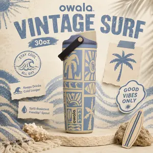 Owala Vintage Surf 30oz FreeSip Water Bottle, Retro Beach Aesthetic, Leak Proof Insulated Stainless Steel Tumbler