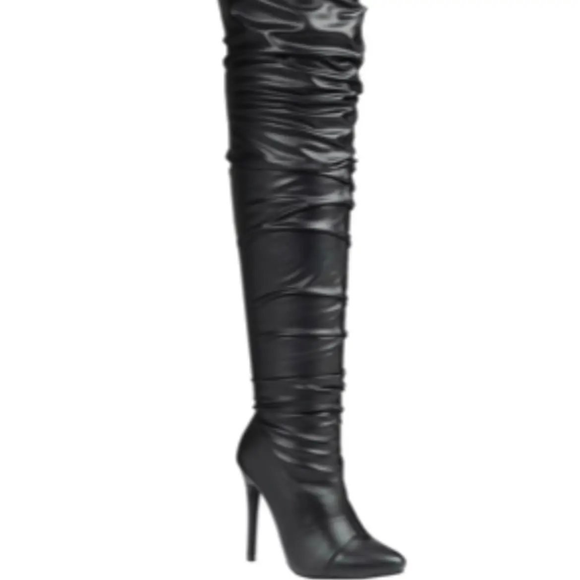 Black Leather Thigh High Over The Knee Pointed Toe Boots